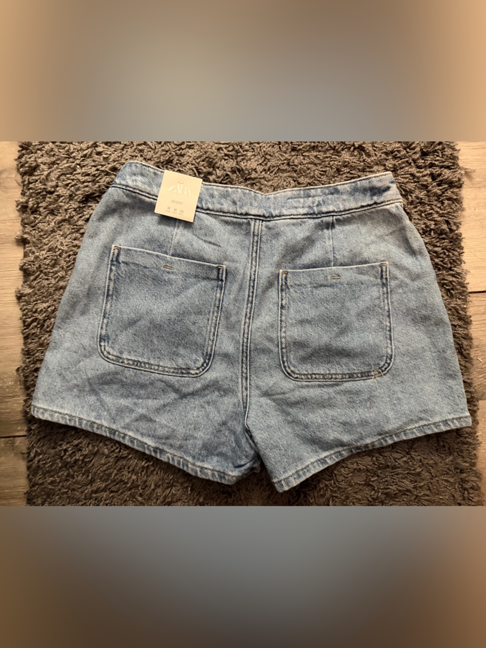Zara Light Blue Denim Mini Skirt with Gold Buttons - Picture 4 of 6